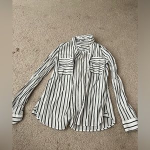 Express button down blouse, black and white stripes, size s